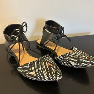 Rampage Black and Cream Pointed Ankle Tie Flats